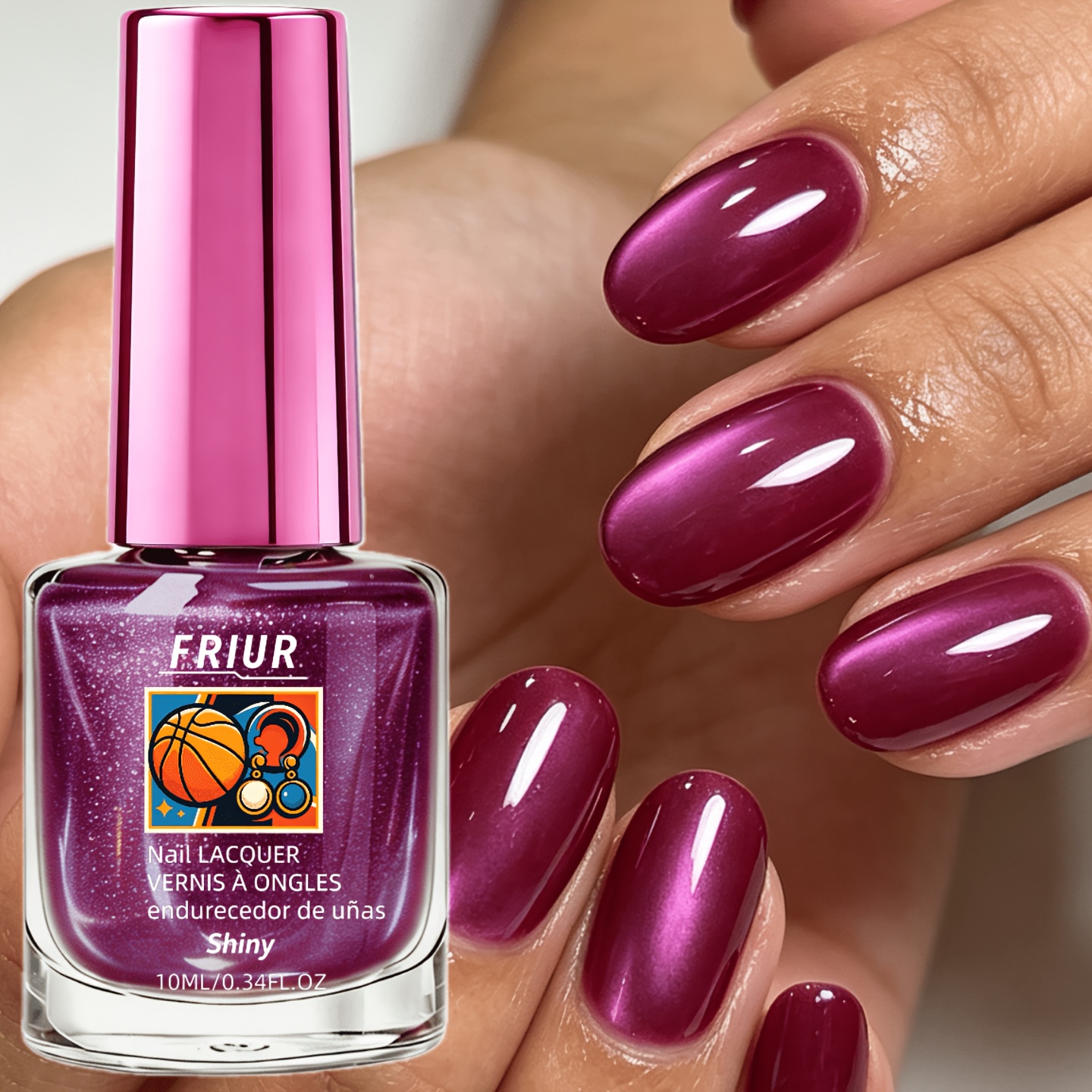 Image of Friur Cherry Pearlescent Nail Strengthener Polish - Natural Drying Formula Suitable For, , Splitting & Thinning Nails, For Salon, - Care For Daily Use & Party