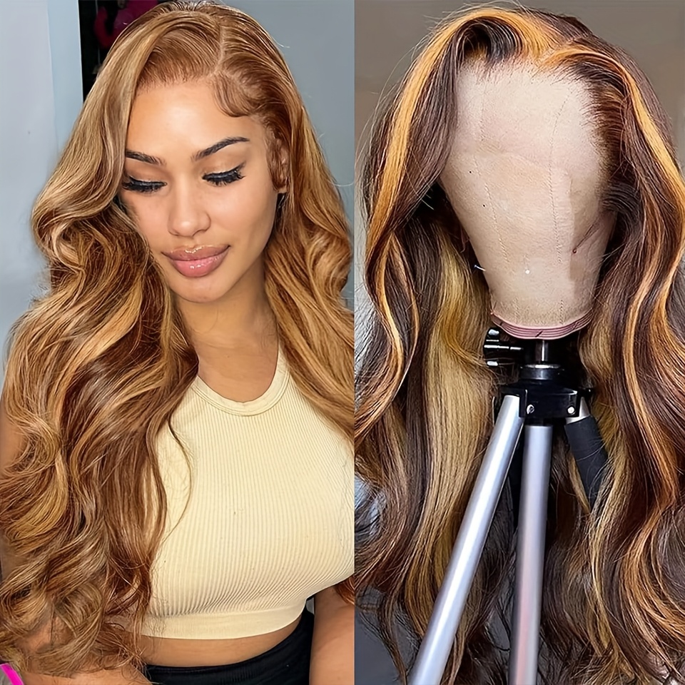 Body Wave 13x6 Hd Lace Front Wig With 250% Density - Glueless Natural Hairline & Baby Hair, Pre-plucked Eyebrow/lip/learole Areas, Ear-to-ear Coverage Human Hair Wigs For (p4/27 Color Ombre)