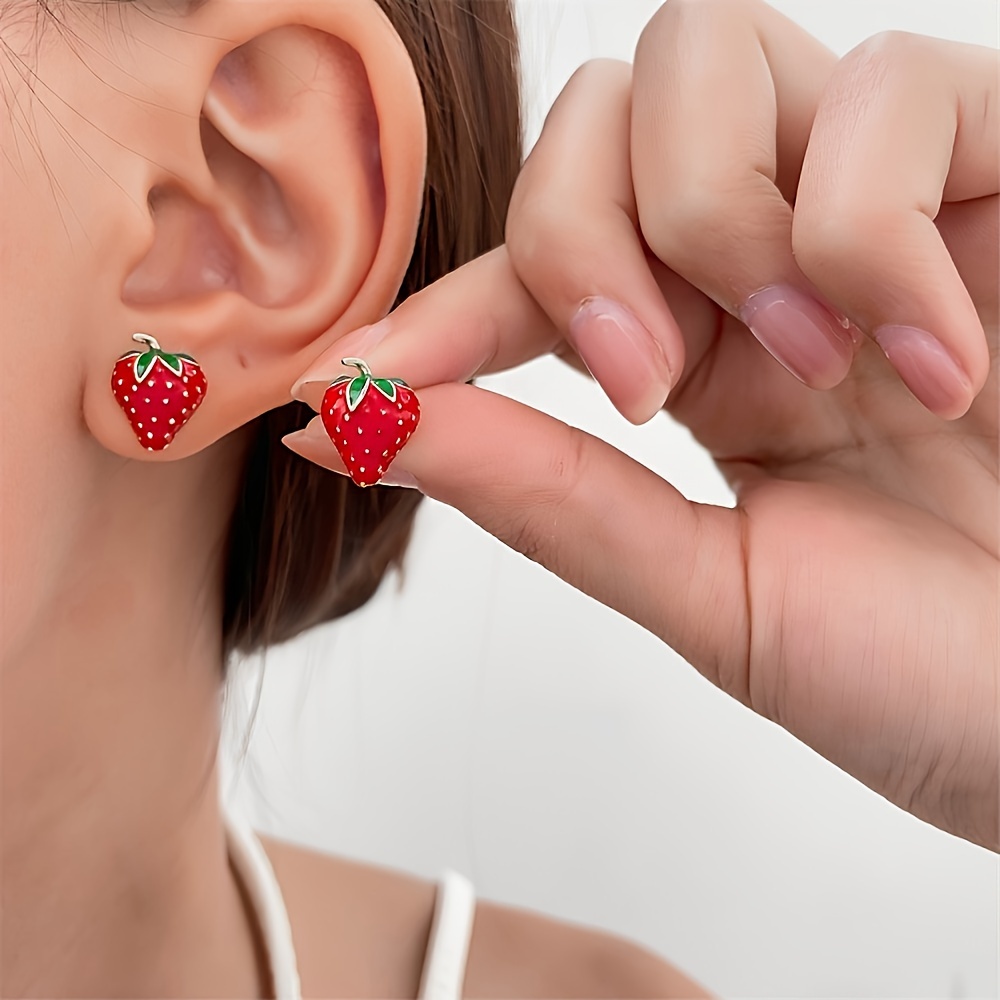 

Women's Strawberry Stud Earrings 1 Pair, Cute Simple Enamel Drop Alloy Ear Studs For Daily And Party Occasions