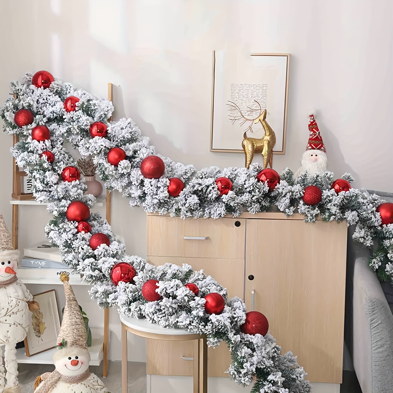 

9ft Flocked Christmas Garland, Wreath, Fireproof Pvc , For Fireplace Decor, Suitable For Christmas, Halloween, New , Age 14+