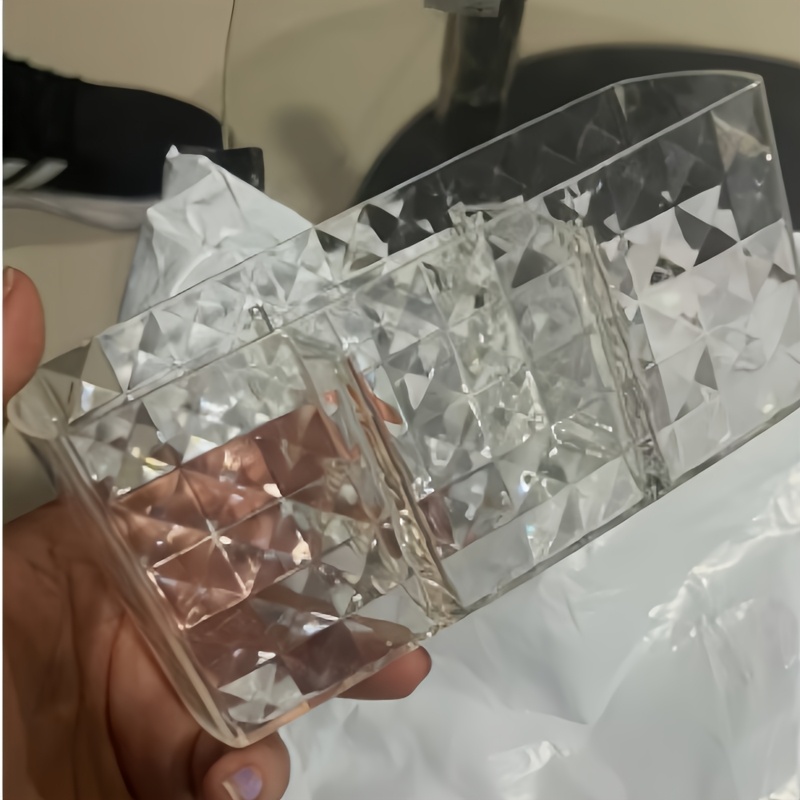 1pc Large Capacity Transparent Compartmentalized Makeup Brush Organizer Box - No , Lightweight And , Geometric , Polished Surface, Suitable For Lipstick, Eyeshadow