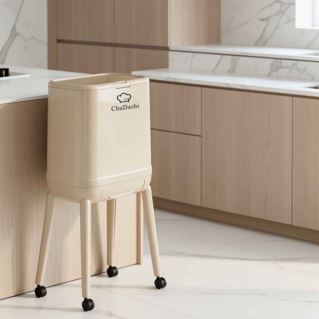 TEMU Tall Upright Trash Can With Casters, No-bend Design, Wide Opening For Easy Emptying, Suitable For Kitchen, Home, And Bedroom