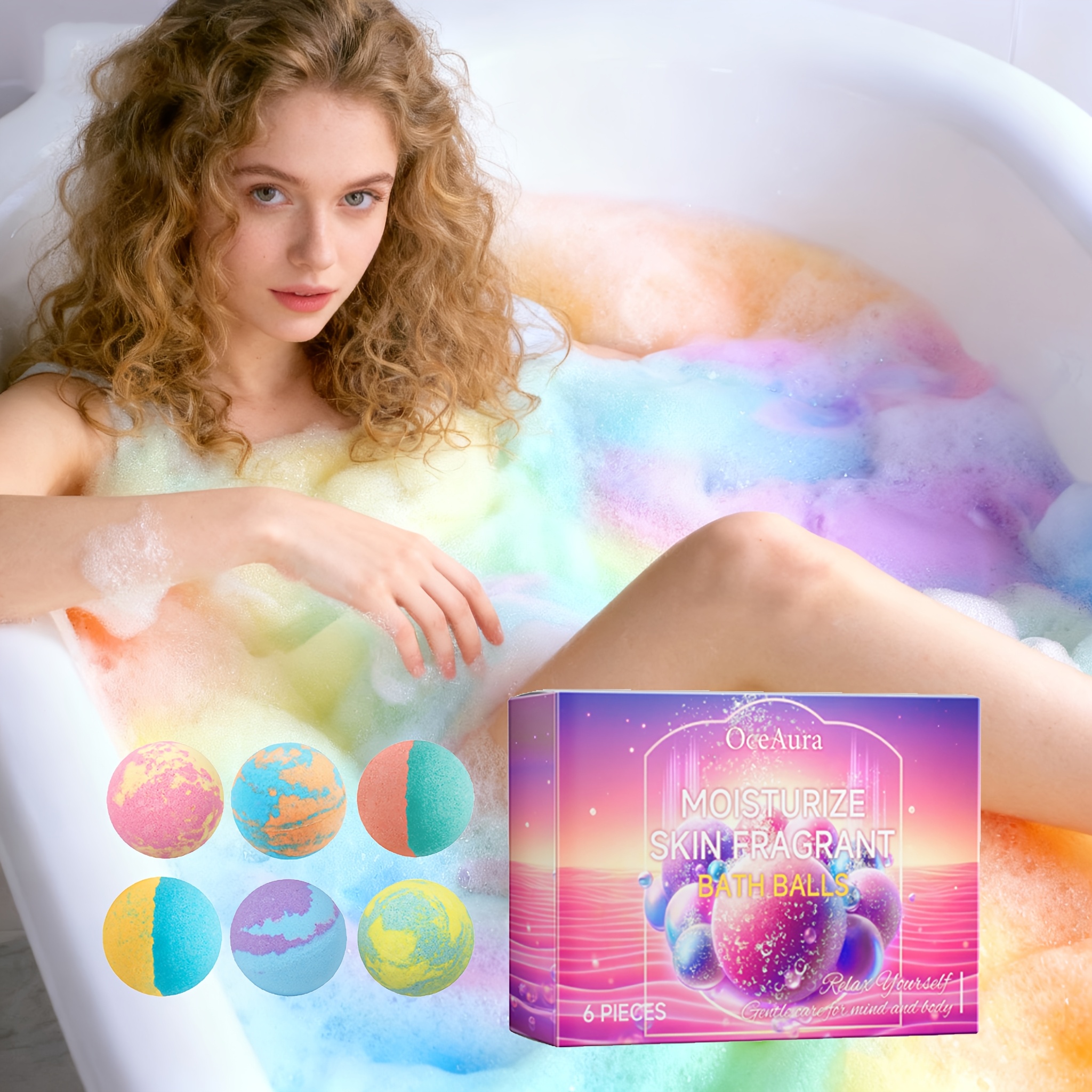   of 6 scents bubble bath balls hydrating moisturizing plant based floral fragrance long lasting scent deep cleansing skin bath balls     scents rosemary and lavender etc   soluble in water produces fine rich