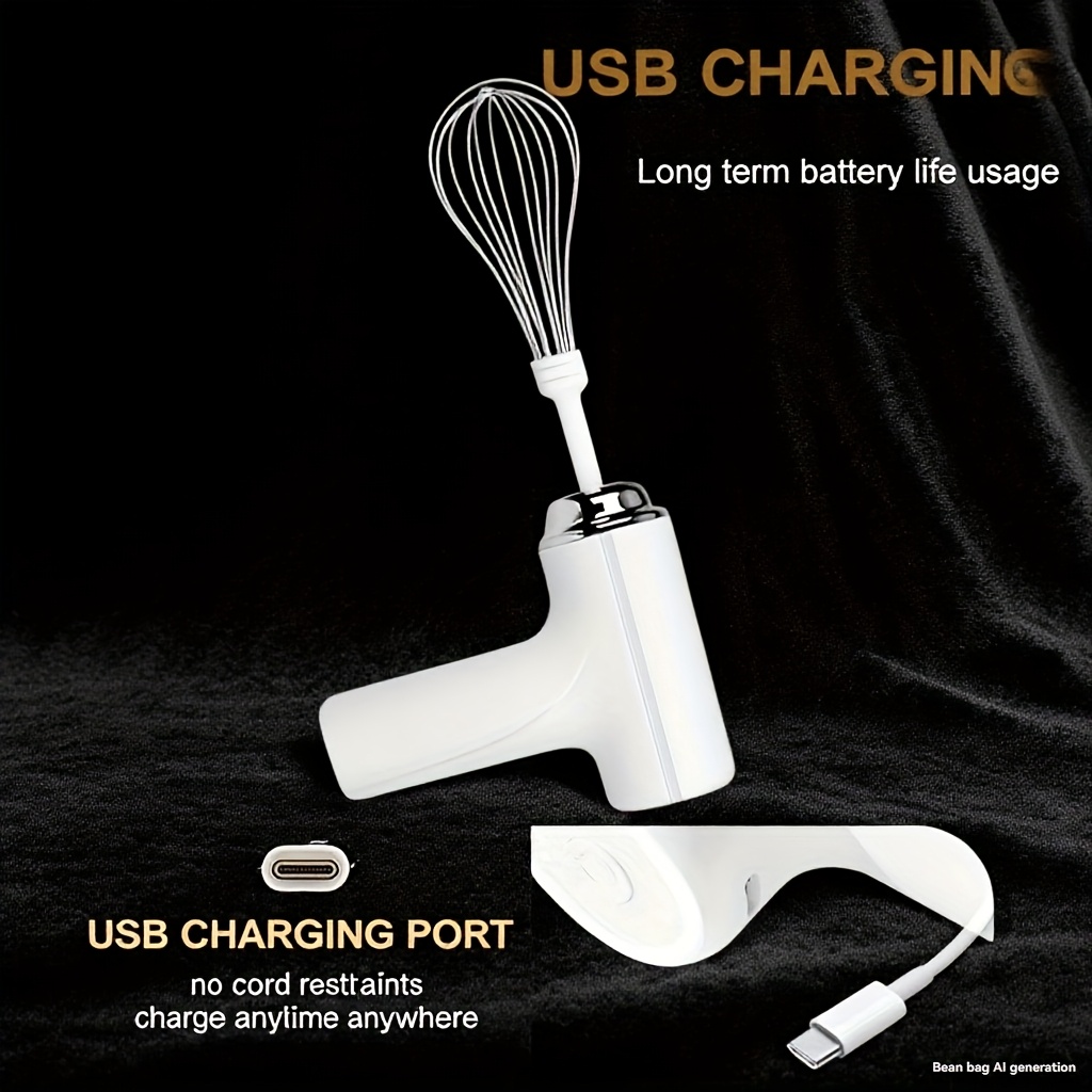 Batidora de mano recargable por USB, inalámbrica, ligera y fácil de usar, adecuada para hornear pasteles, galletas y magdalenas