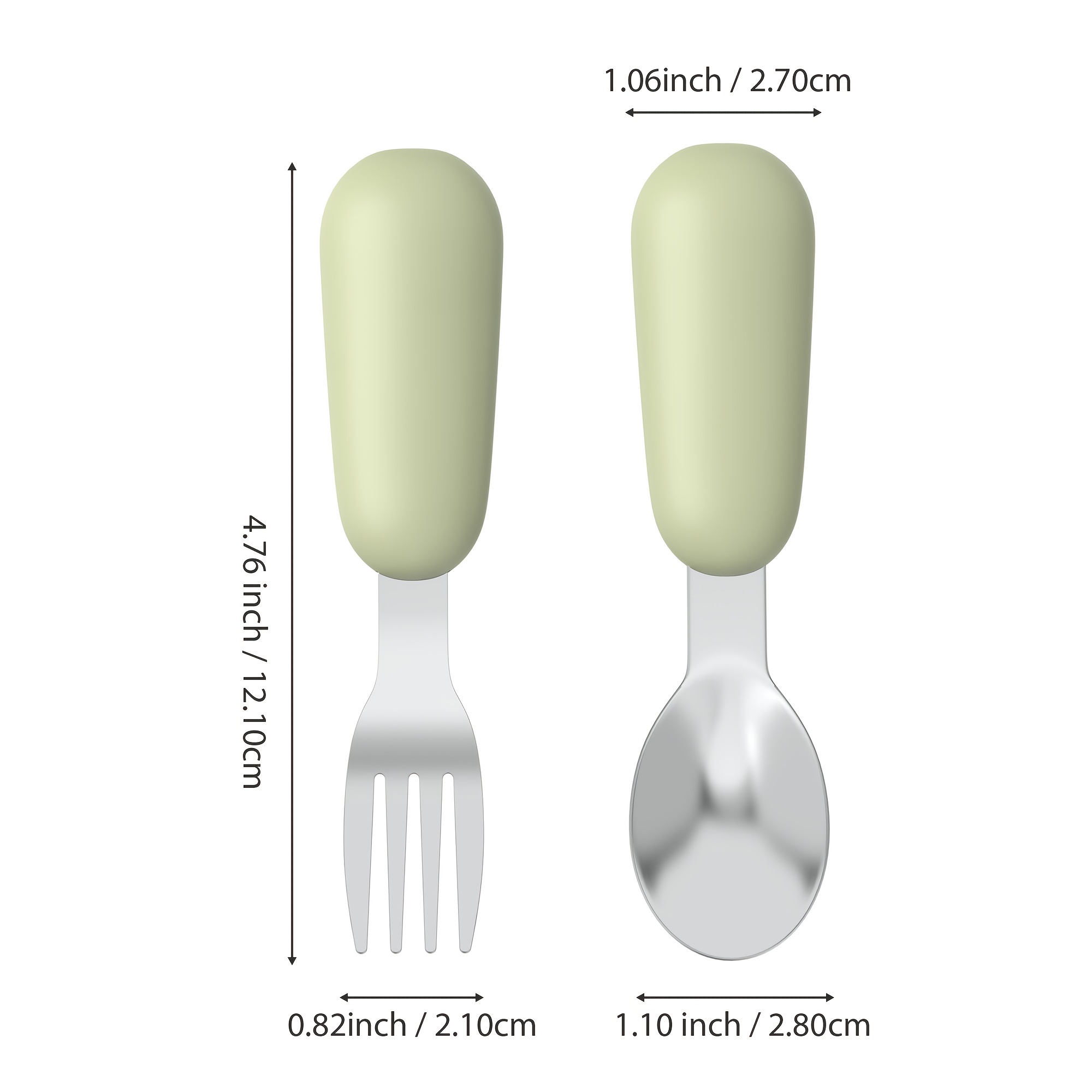 Set of 2 Stainless Steel Baby Forks and Spoons with Silicone Handles for Easy Gripping, Dishwasher Safe