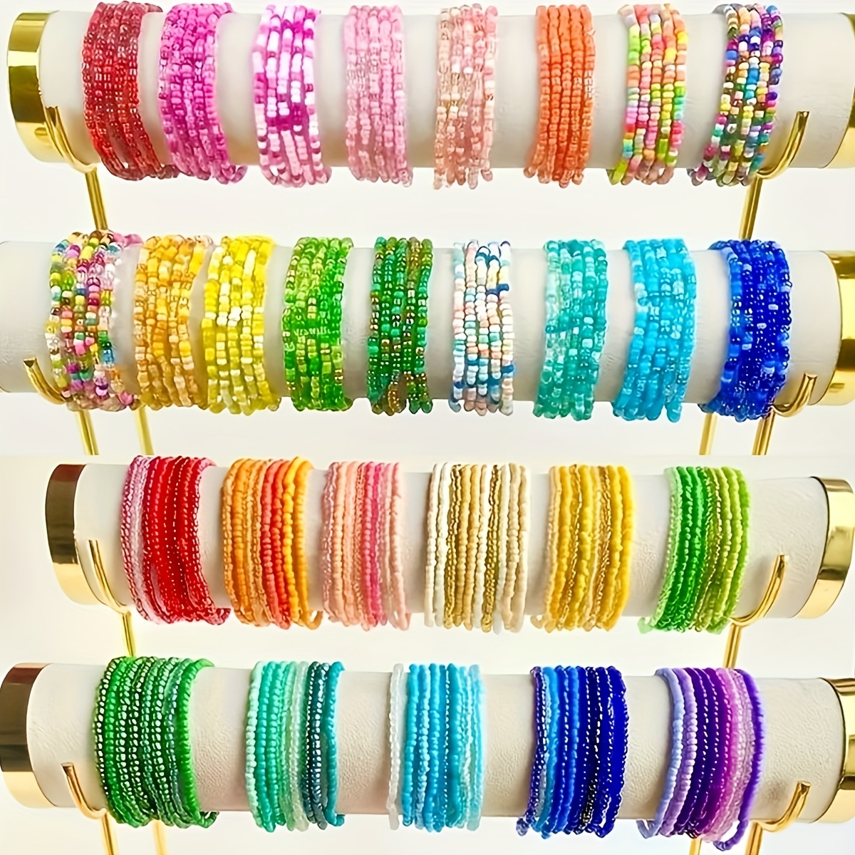 TEMU A Set Of 81 Assorted Elastic Bracelets Made From Handmade Rice Beads, Featuring A Bohemian Style, Use And Beach Holiday