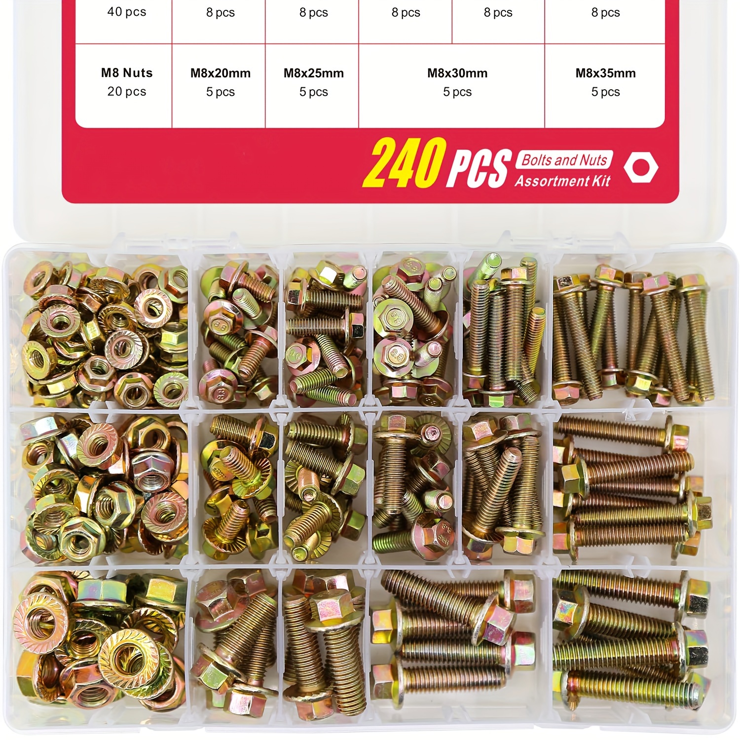 

[top-] 240pcs 8.8 Bolt & Nut Set - M5, M6, M8 Hex In 14 For Diy Projects, &