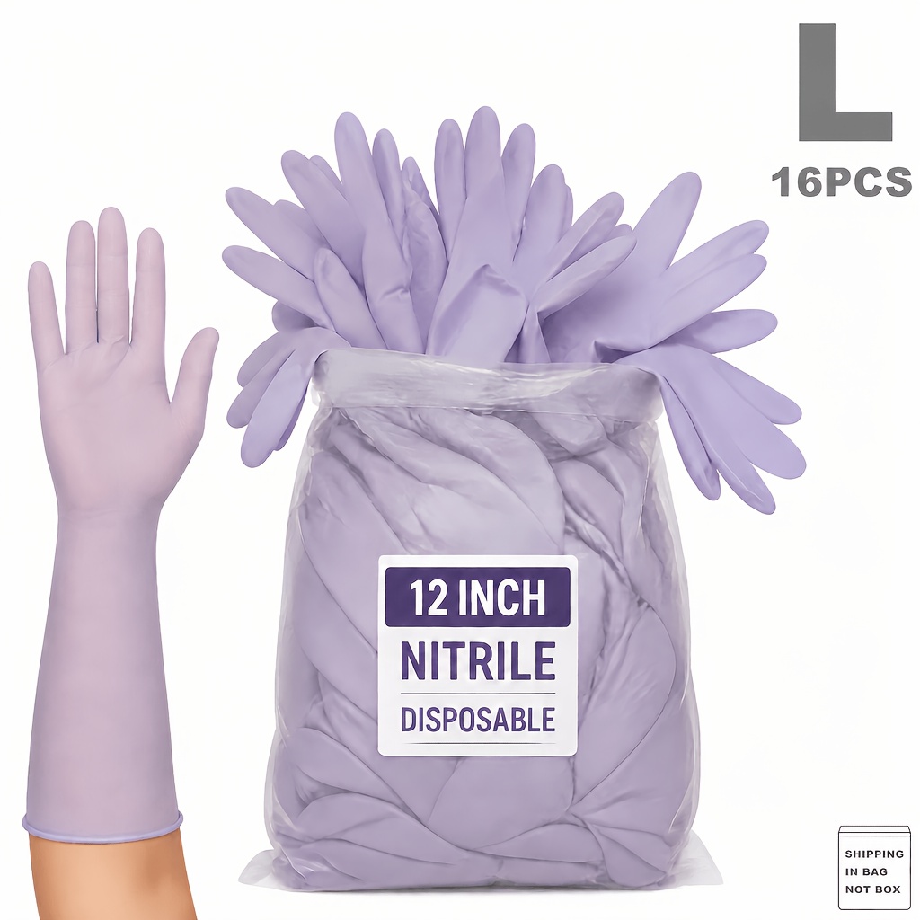 TEMU Paarse Nitril Handschoenen Wegwerp 12 Inch Lange Manchet Ademend Rekbaar Multipurpose Gebruik voor Algemene Dagelijkse Activiteiten Dagelijkse