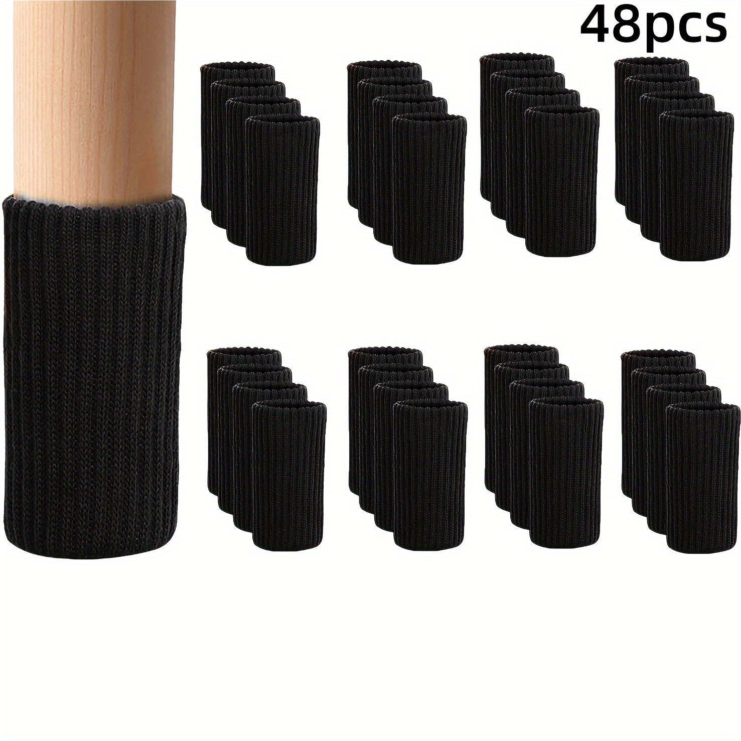 Image of 48pcs Furniture Leg Socks - High Elastic Knitted Chair Leg Floor Protectors, Coffee/black/gray Thickening Chair Leg Covers Set, Move Easily And Reduce Noise