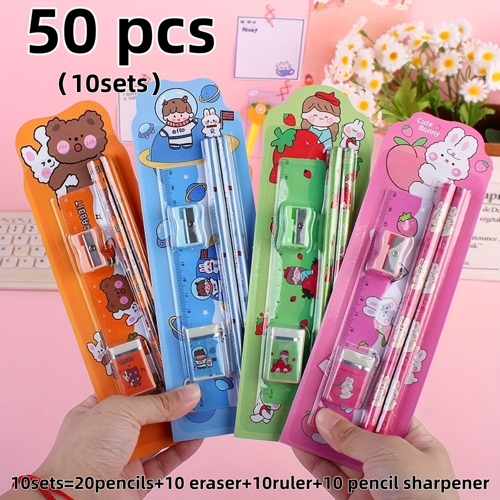 TEMU Lot de 25/50 pièces (5/10 ensembles) de crayons, 5 crayons par ensemble, fournitures scolaires, kit d'apprentissage, cadeau , rentrée scolaire,