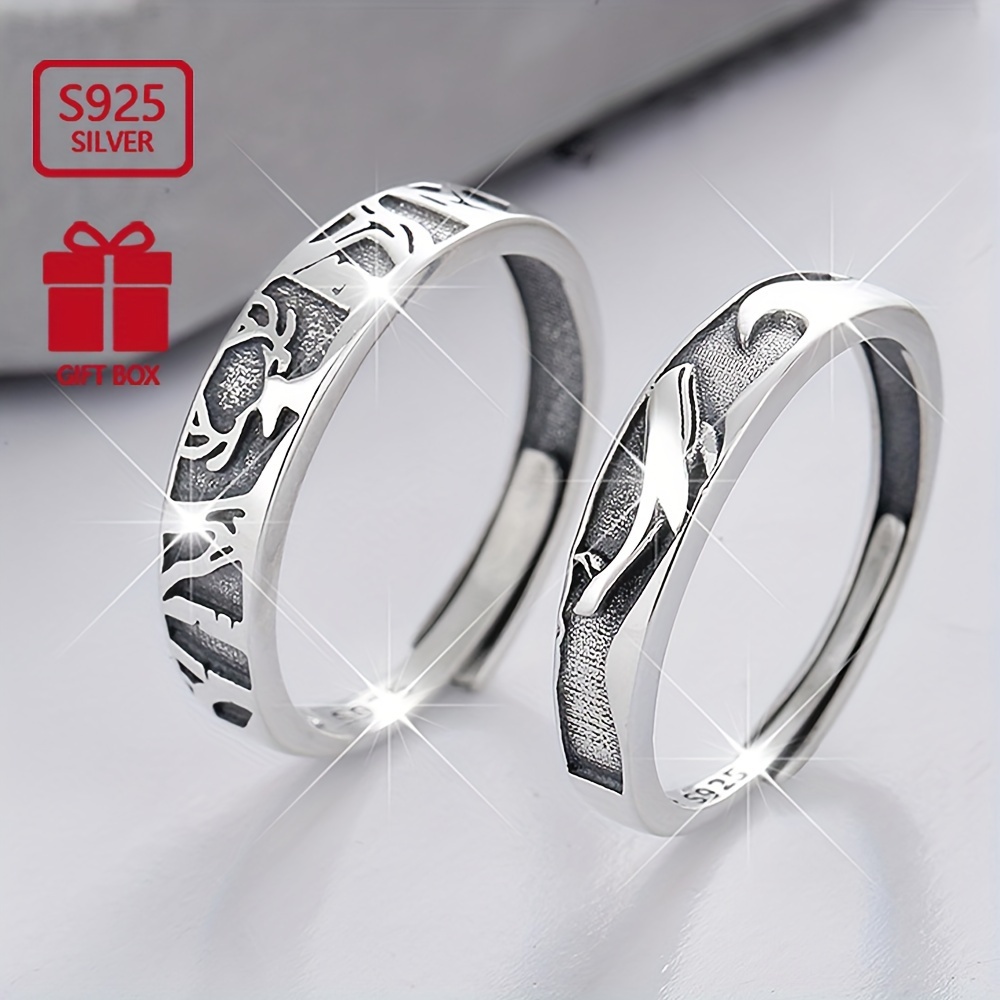 

925 Sterling Silver Vintage Couple's Ring Set: Whale & Deer Designs - Proposals, Anniversaries, Or As A Romantic Gift For Her Or Him