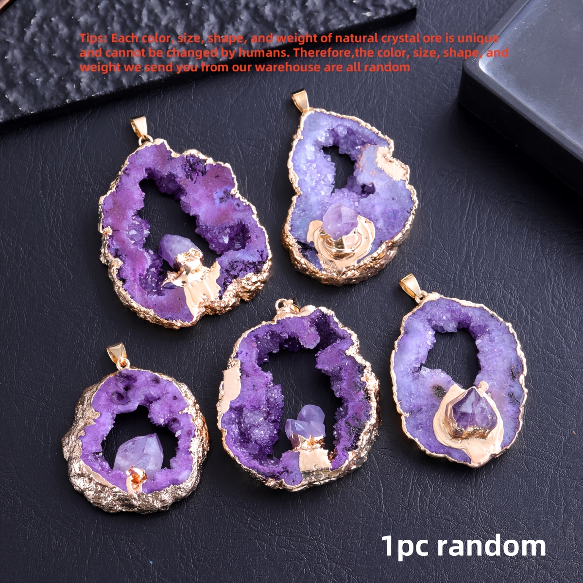 Image of 1/3pcs Random Style Or Specified Style Fashion Golden Natural Onyx Piece Inlaid Natural Amethyst Pendant Necklace Necklace