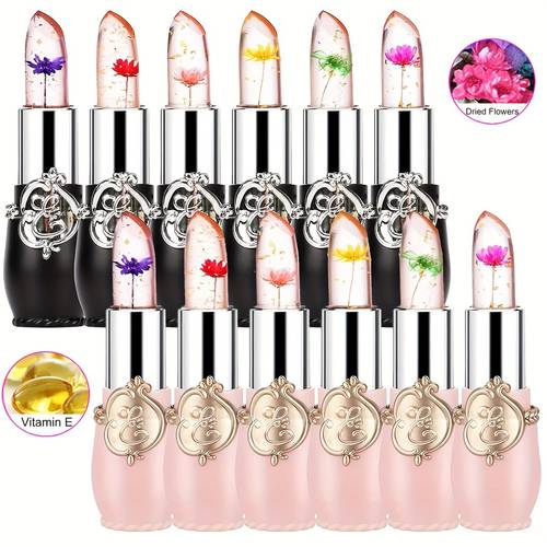 2 set 12 piece change flower lipstick temperature color change moisturizer long lasting nutritious lip gloss balm honey hydrating moisturizing cute jelly lip stick for women girls lip care makeup
