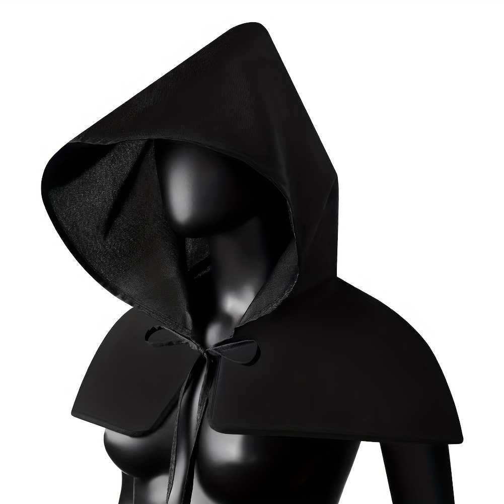 Black Polyester Hooded Cape, Suitable for Festive Outfits, Masquerade Balls, Everyday Sun Protection, and More