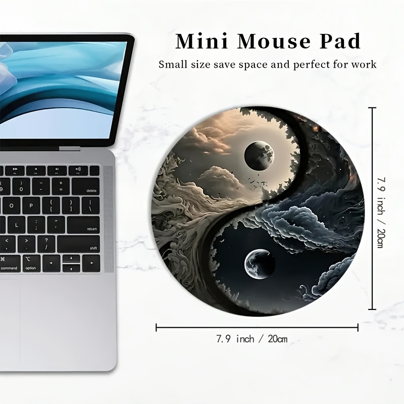 TEMU Yin-yang Universe Round Mouse Pad - Celestial Moon Desk Mat, Non-slip Rubber Base, Suitable For Gaming And Office, Home Decor Accessory, Desktop