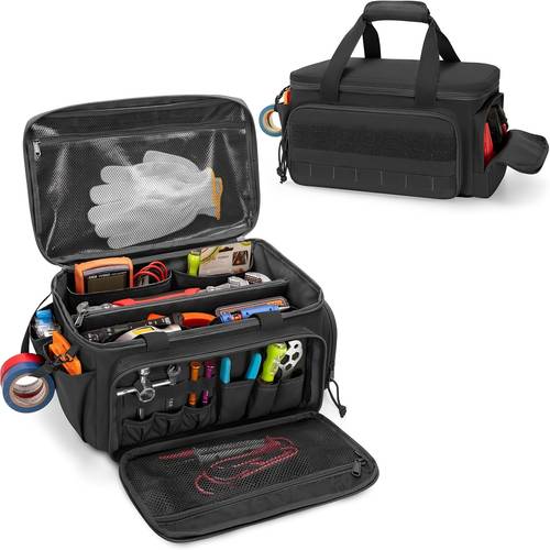 robuste 14-zoll taktische werkzeugtasche mit kratzfestem , strapazierfähige schwarze stoff-arbeitstragetasche für elektriker, und handwerker - unverzichtbarer werkzeugorganisator mit mehreren fächern, werkzeugbeutel