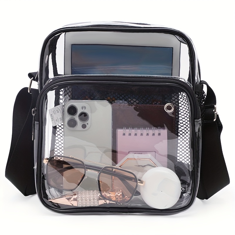 Image of Messenger Bag Transparent Pvc Crossbody Bag With Adjustable Black Strap Double Zipper Chest Pack For Travel Concerts Phone Glasses Storage Lightweight Music Festival