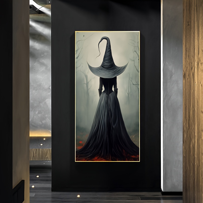 

Witch Silhouette Canvas Print Poster, High Definition Home Decor Wall Art, Unframed Mystical Witchcraft Themed Canvas Painting For Living Room Bedroom, Unique Holiday Gift - 1pc