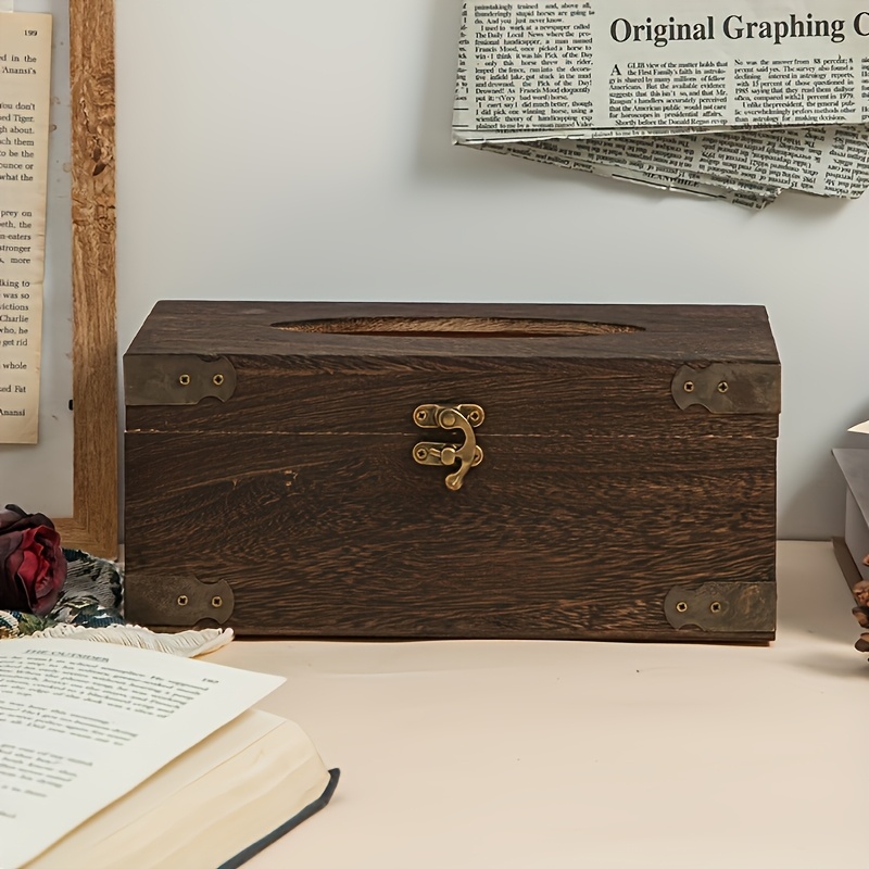 1pc Brown Solid Wood Vintage Tissue Room Tissue Box High-end Coffee Table New Chinese Style Wooden Paper Towel Napkin Storage