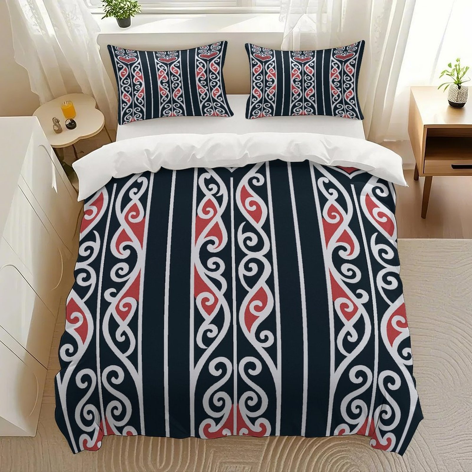 TEMU Maori Tribal Pattern Themed 3pcs Bedding Set, Novelty Fashion Decorative Lightweight High-quality Bedding Set Of 3pcs (one Duvet Cover And 2