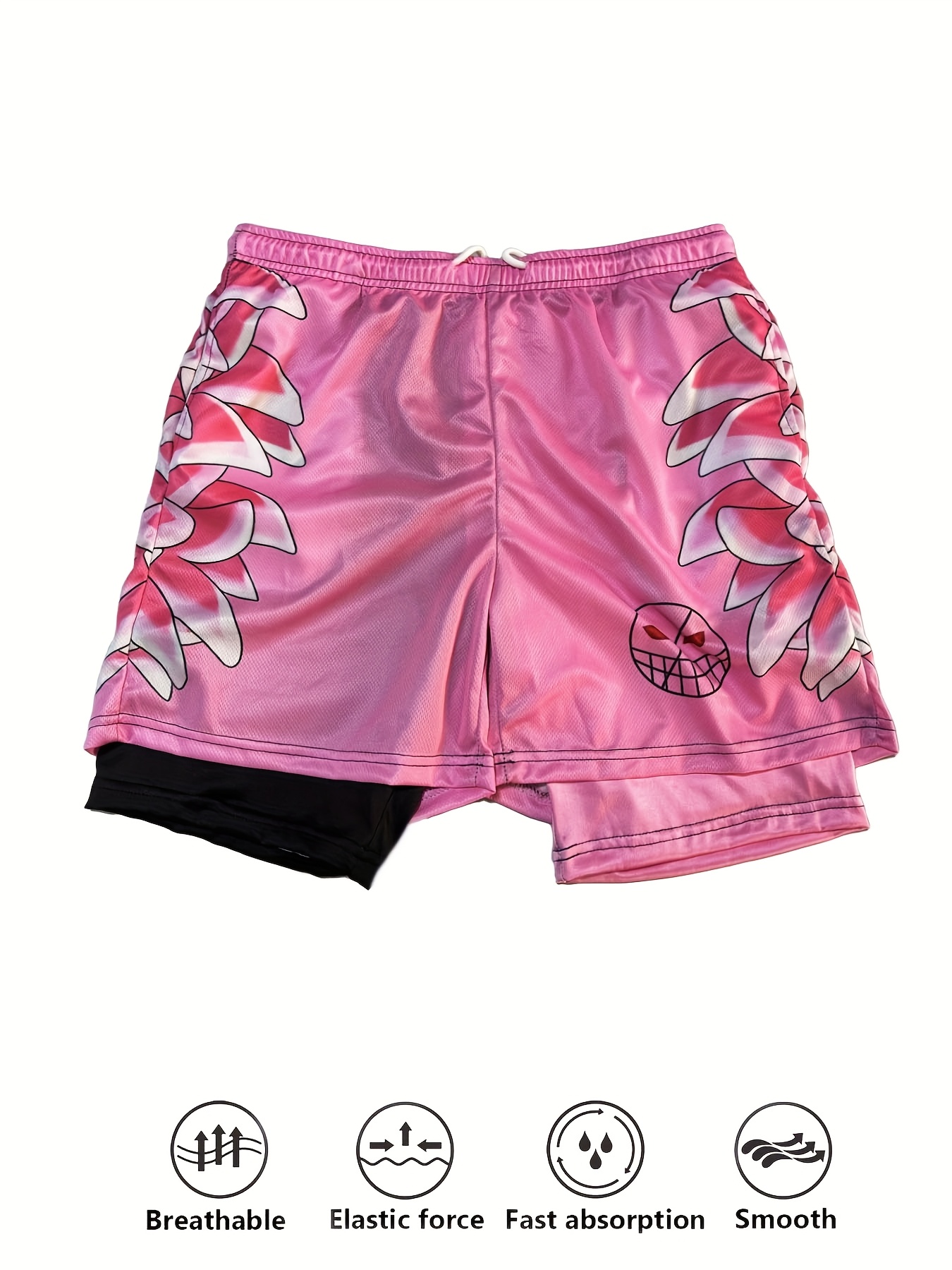 2 in 1 athletic shorts 3d floral print quick dry polyester