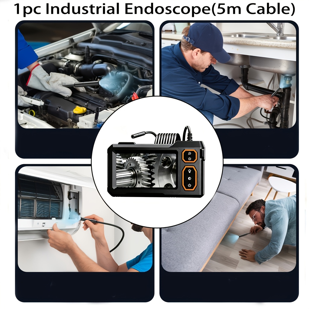 Image of 4.3-inch Lcd Screen Industrial Endoscope With , 8mm Probe Drain Camera, 2400mah Battery, Ip67 Endoscope Lens, Semi-rigid Cord Drain Pipe Camera, Automotive And Sewer Pipe Inspection Tool