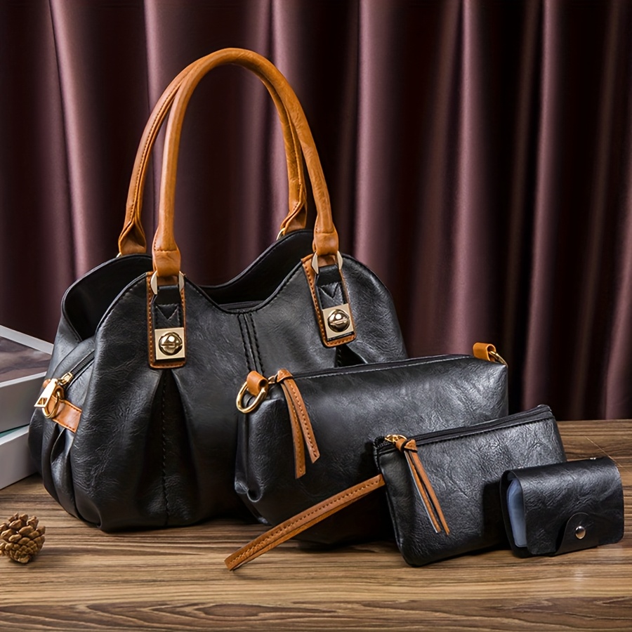 4Pcs Retro Womens Bag Handbag Crossbody Bag Clutch Bag Card