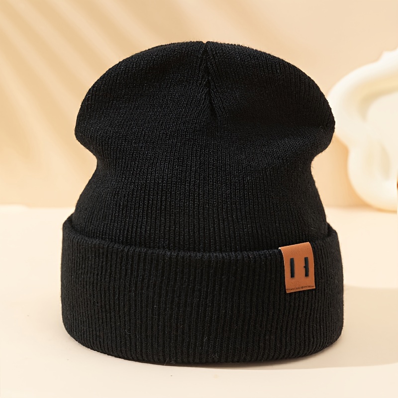 

Men's Casual Knit Beanie - Acrylic, Solid Color Skull Cap With Cuff For Winter Warmth, Fashionable Stretchable Skullies Cap For Driving, Skiing, Gift Suitable