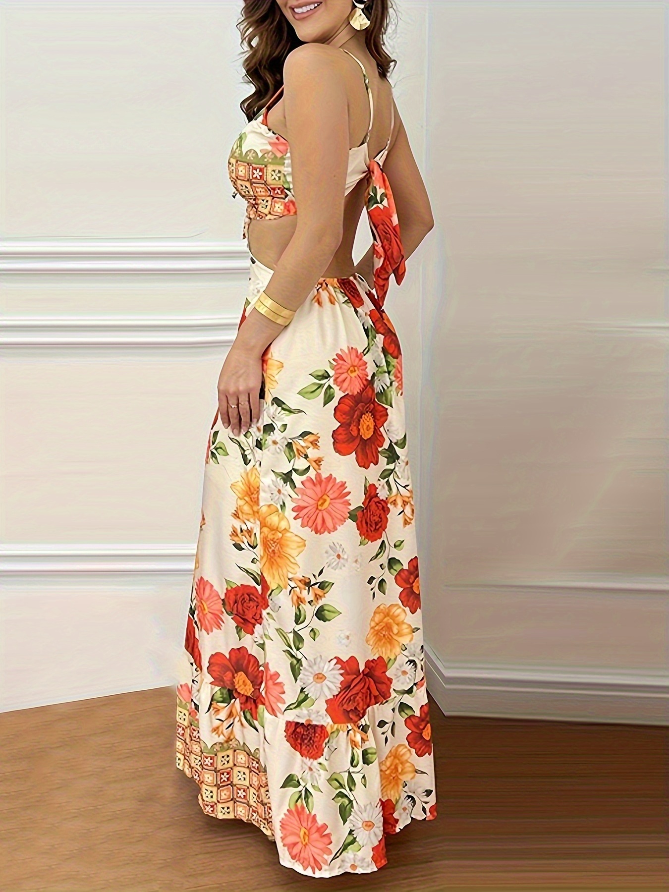 elegant floral print dress women featuring a front cut - Temu Mauritius