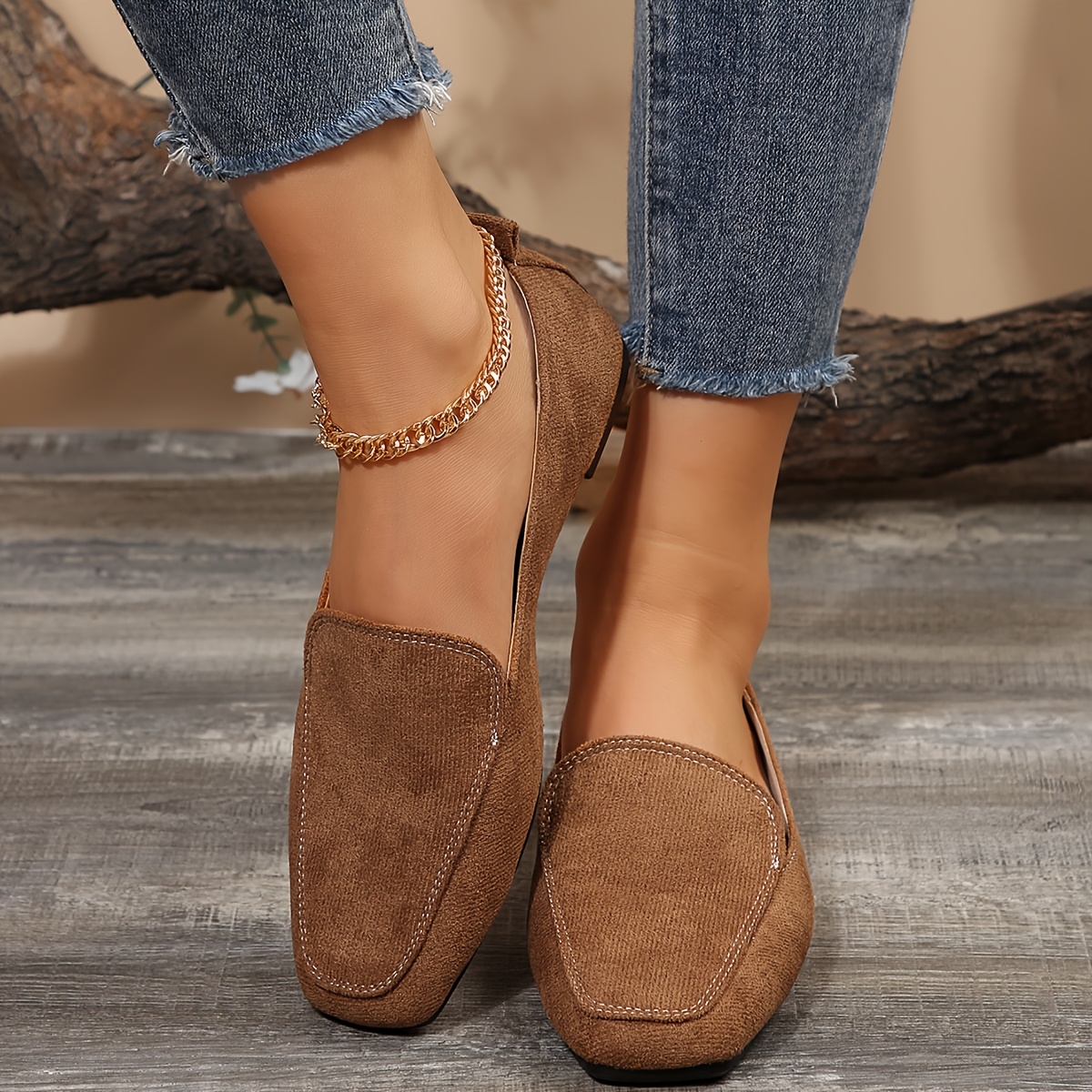 TEMU Chaussures pour femmes à bout plat carré de style français avec une unique bride, nouvelles chaussures Mary Jane à talons bas d'automne,