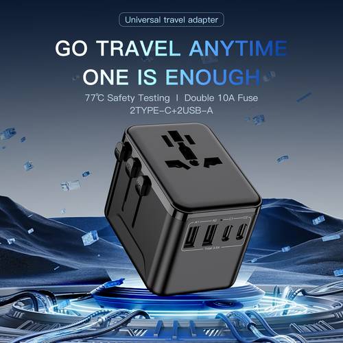 universal travel adapter gan international plug adapter with 2 usb c 3 4a fast charging 2 usb a qc adaptor all in charger for usa eu uk aus