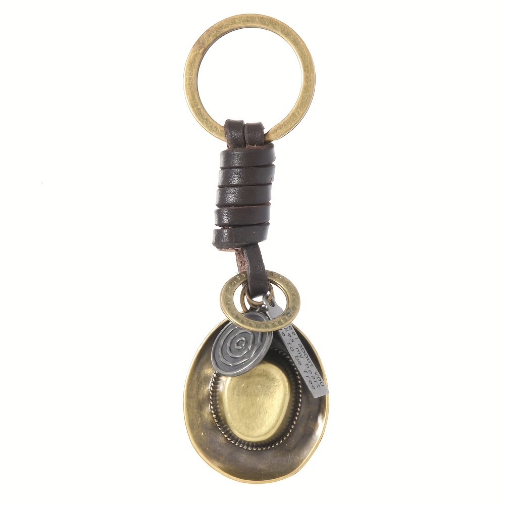TEMU 1pc Of European And American Denim Style Accessory, Hand Woven Retro Alloy Denim Hat Keychain, Creative Pendant, Suitable For Daily Wear