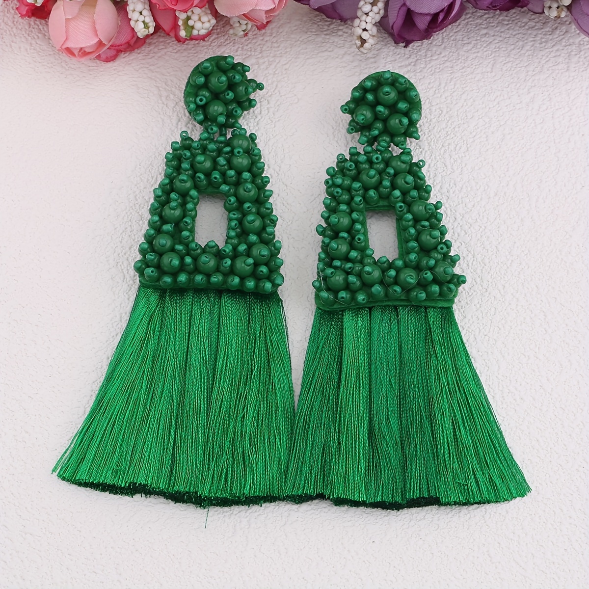 Bohemian Long Tassel Glass Bead Seed Bead Handmade Earrings