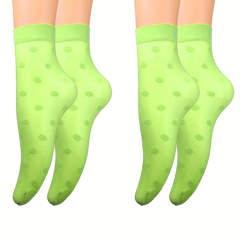 2-pair Summer New Style Solid Color Polka Dot Cassette Mesh Breathable Fluorescent Green Simple Versatile Comfortable Mid-calf Socks