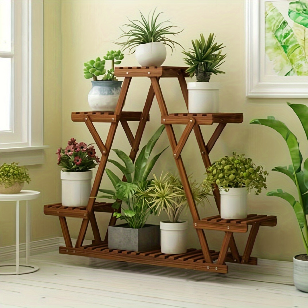 

Wood Plant Stand Indoor, 6 Tiered Plant Shelf For Multiple Plants Racktriangle, A Shape Corner Flower Pot Holder For Windowsill Patio Balcony Garden Living Room