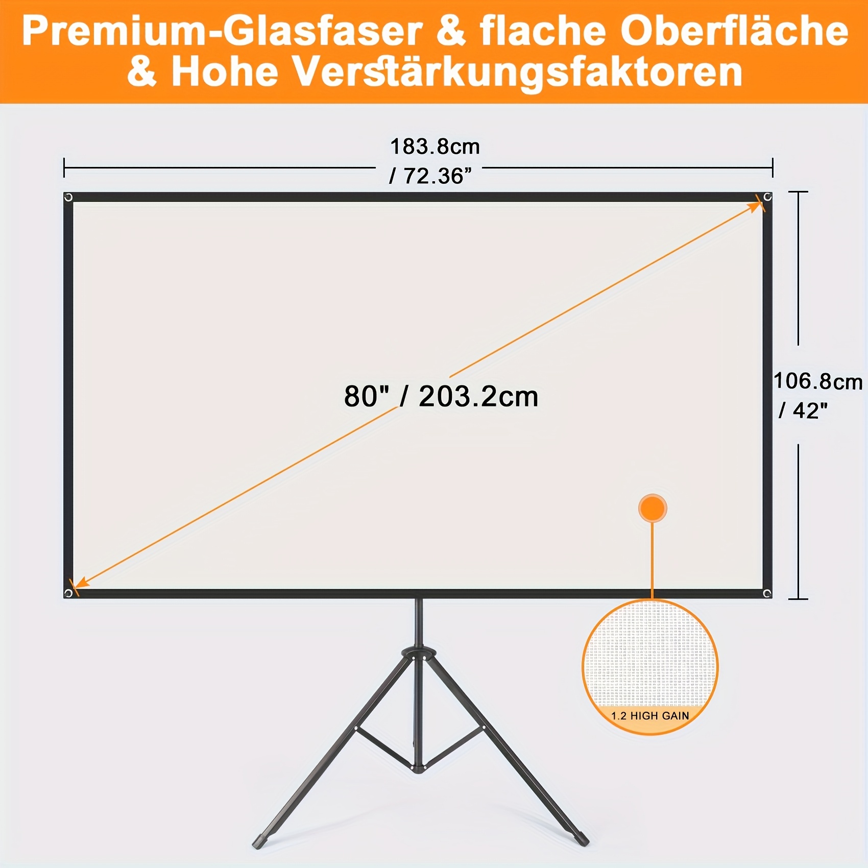 projektionsleinwand mit stativ 80 zoll 16:9 4k hd projektionsleinwand stativhöhe verstellbar tragbare leinwand für theaterprojektor innen- & außenbereich für büro, film, heimkino, gaming, camping