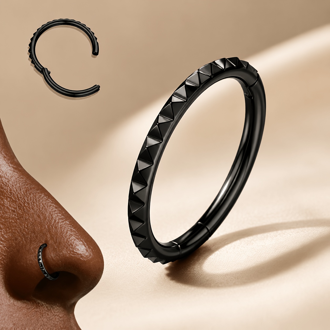 TEMU 1pc Textured Hoop Nose Ring, Geometric Punk Style Earring For Women And Men, Fashion Body Jewelry For Streetwear, Concerts, Clubs & Everyday Use