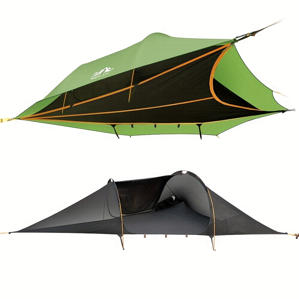 Image of Night Cat Triangle Hammocks For 2- : Lay Flat 3 Point Hammock Tent With Bug Net Outside Cover 13 Ft 440 Lbs/ 200 Kg As Sun Shelter For Camping Hiking Fishing, Without Battery