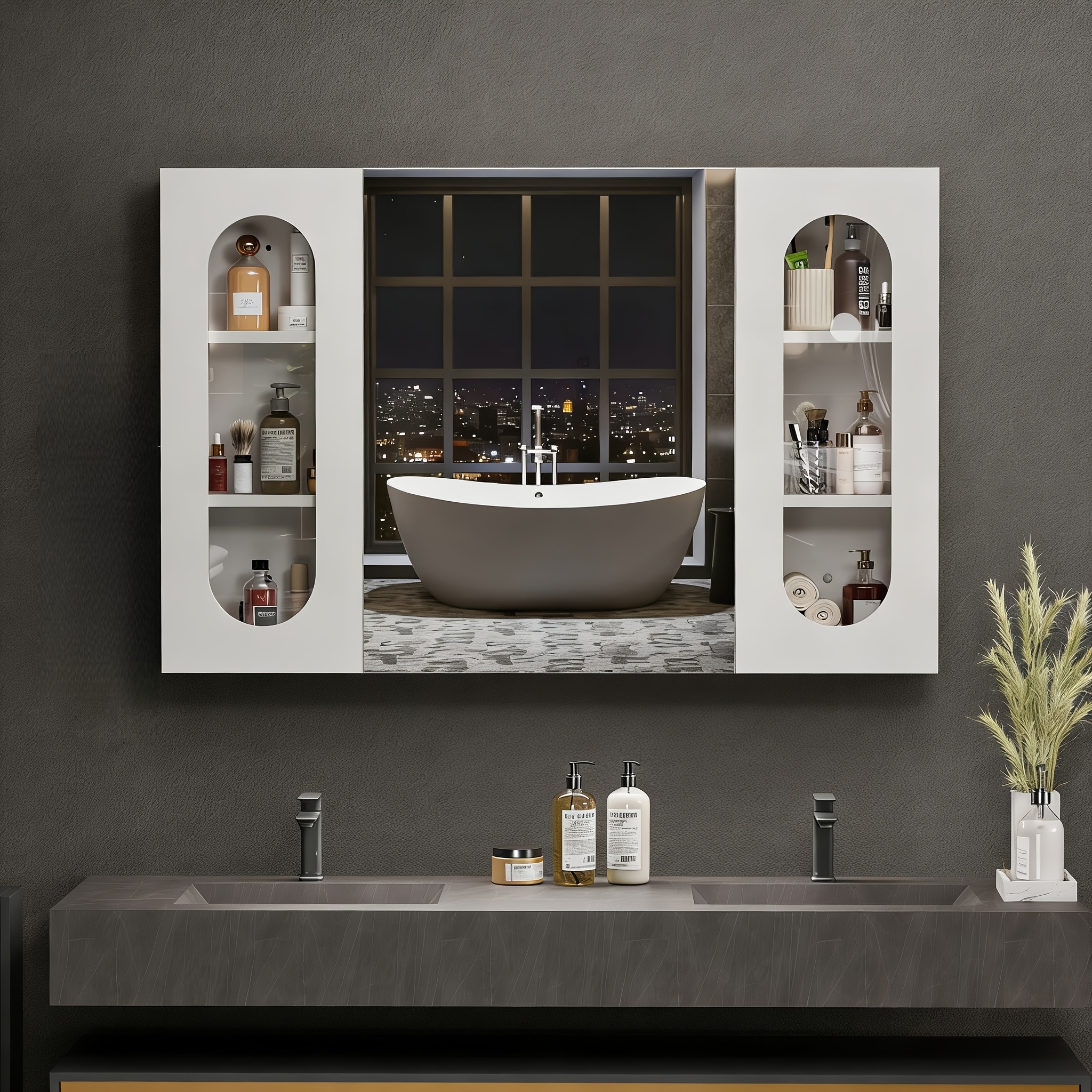 Bathroom Cabinet With Mirror Wooden Mirror 3 Doors Wall Cabinet For Bathroom Home White