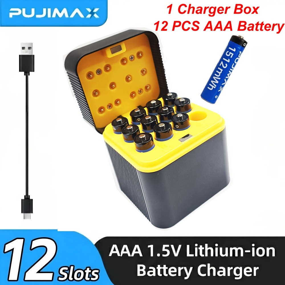 TEMU 12pcs 1512mwh 1.5v Aaa Rechargeable Lithium Battery With Fast Charger Box, And Quick Charging, Long-lasting Rechargeable Aaa Lithium-ion Battery