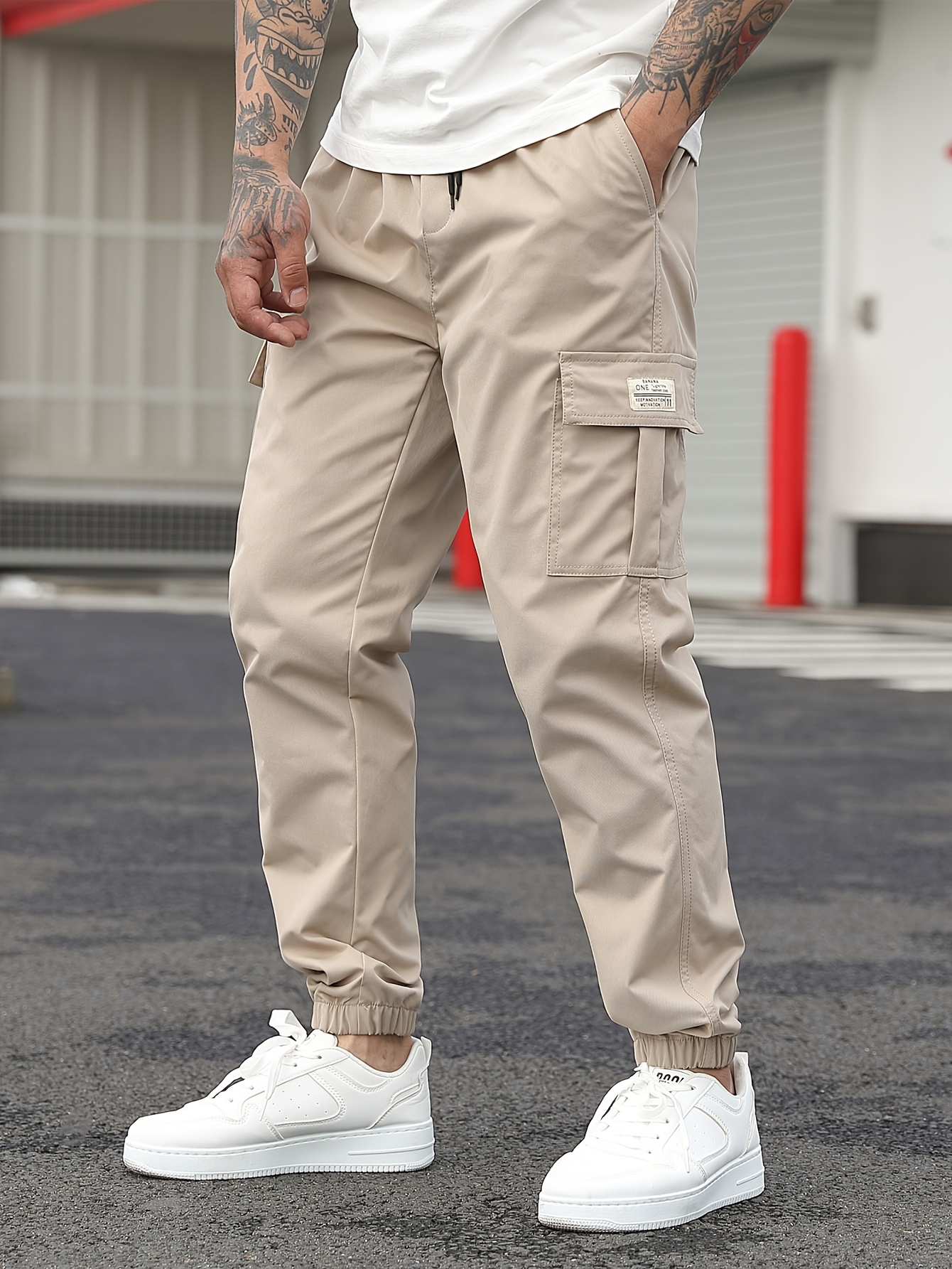 Pantalones Jogger Pantalones Beige Con Bolsillos Pantalones Jogger