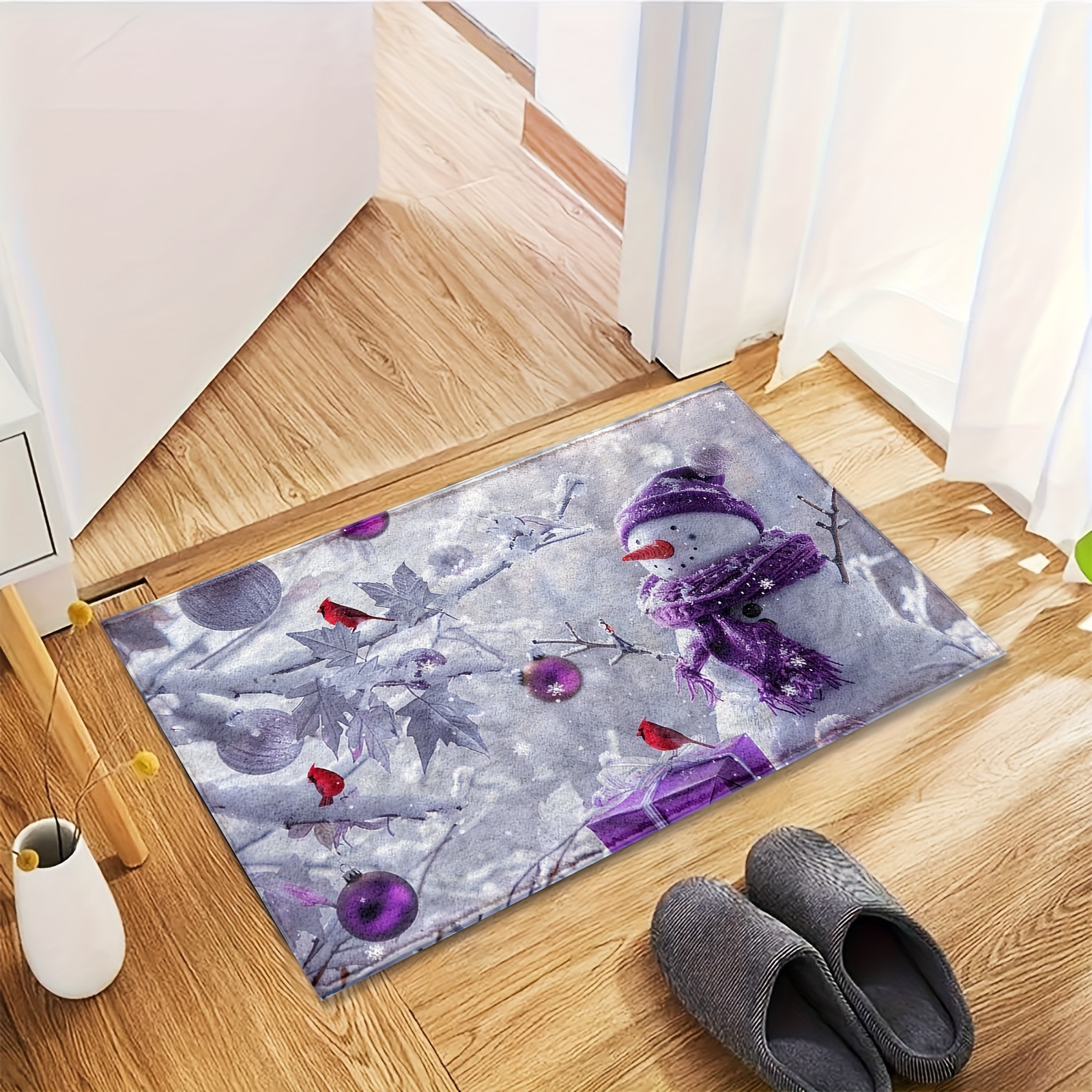 

1pc Christmas Snowman Bath Mat Purple And Hat, , -dry , , , For , Bathroom, - Decor , Fluffy Decor Decoration