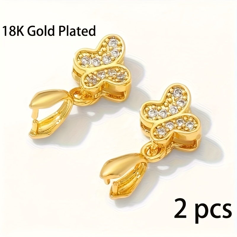 TEMU 2pcs 6mm 18k Gold Plated Brass Pinch Bails Pendant Clasps Pinch Clip Bail Hooks Connector, For Diy Necklace Making Accessories