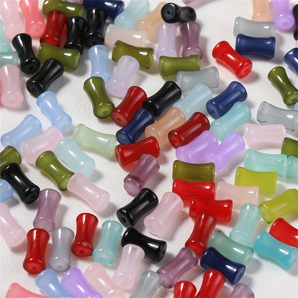 

200pcs Mix Colors Glass Bamboo Beads For Diy Jewelry Making, Loose Cylinder Beads For Bracelet, Necklace Craft Accessories Materials