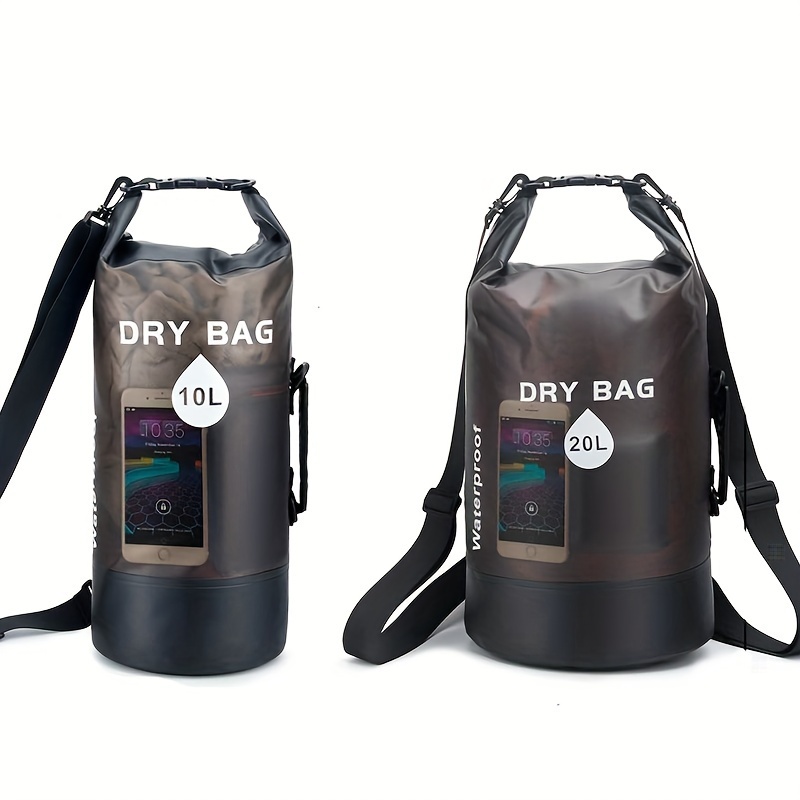 

10l/20l Transparent Black Pvc Dry Bag, Fashion Solid Color, Completely Waterproof, Lock Closure, For Camping & Rafting, Male Outdoor Gear