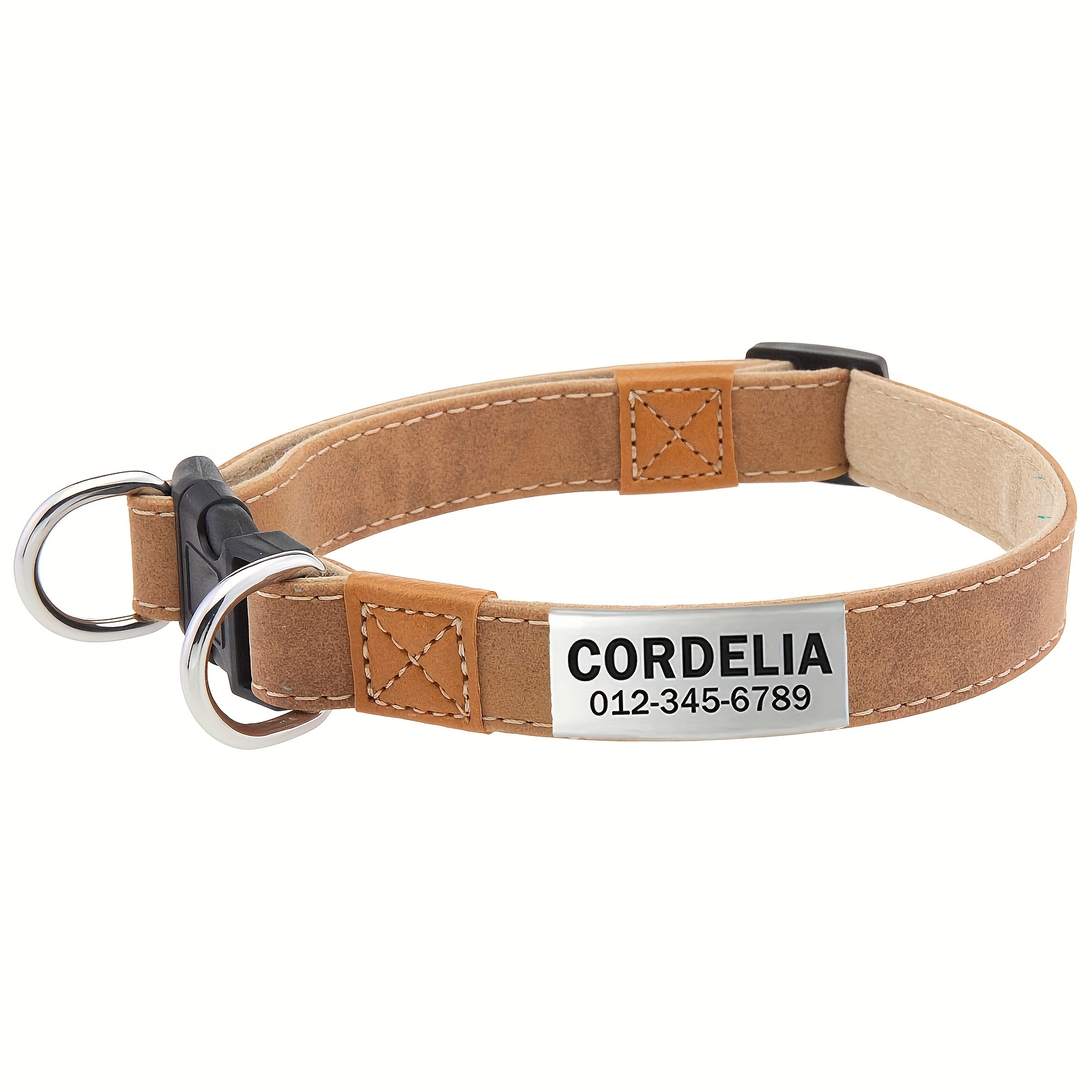 TEMU [customized] 1pc Personalized Contrast Retro Faux Leather Pet Collar, Fashionable Adjustable Safety Belt To Prevent Choking, With Nameplate For