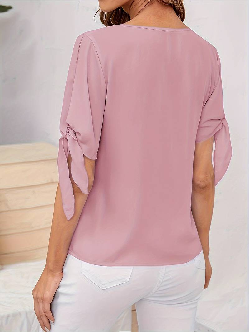 Camicetta Donna Elegante Con Maniche A 3/4 E Scollo A V – Floreale In Chiffon – Leggera E Femminile