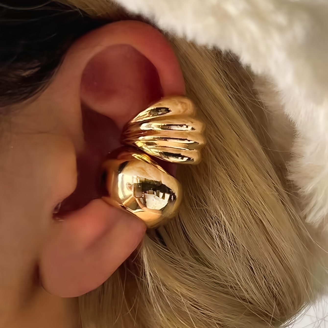 TEMU 2pcs Vintage Fashionable, Elegant, And Minimalist Copper Material Polished Ear Cuffs, Line Ear Bone Clip Earring Set, Suitable For Women' Wear, An For Christmas, Valentine's Day, And