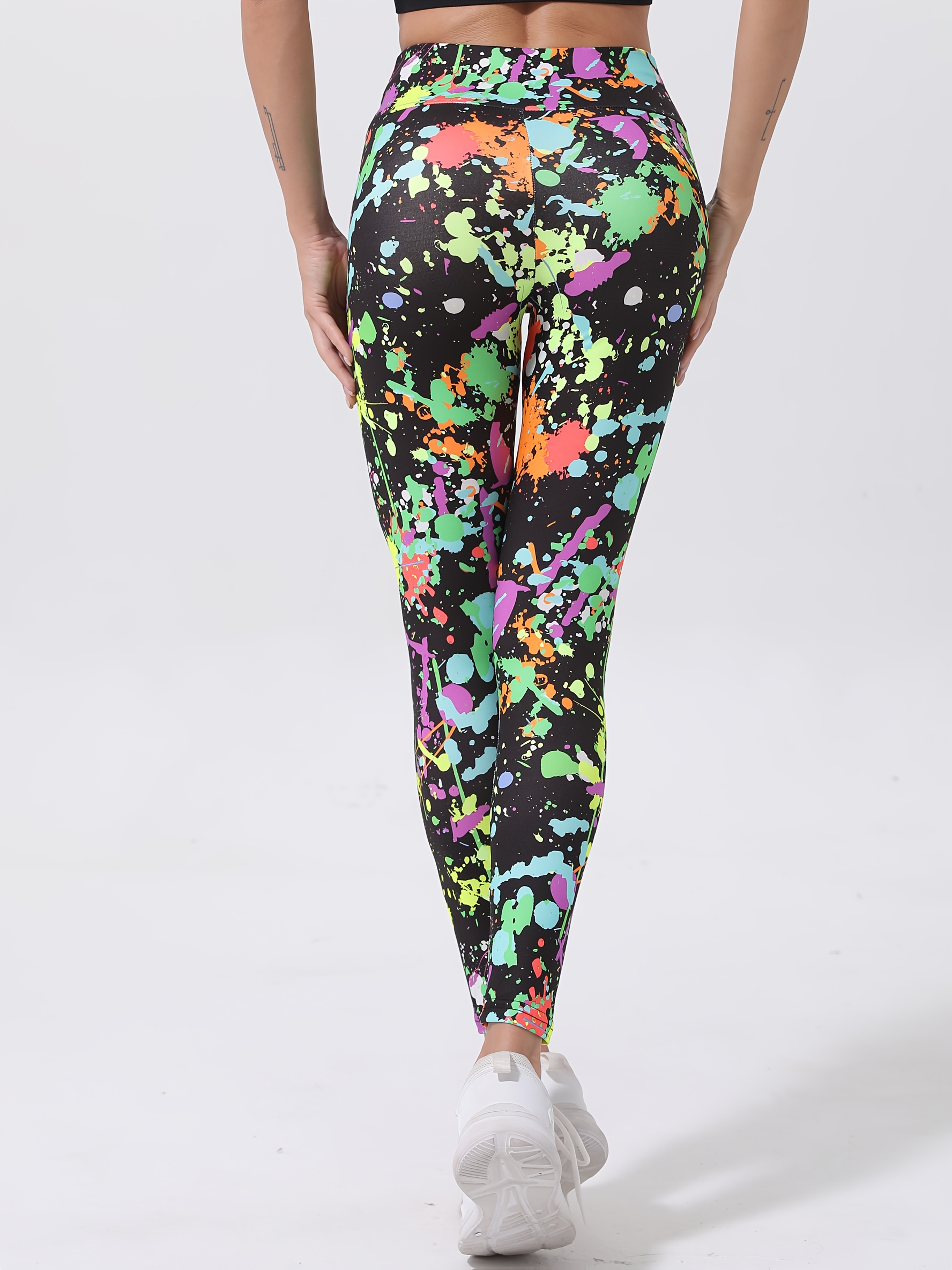 pair glow in dark printed yoga pants fluorescent high Temu