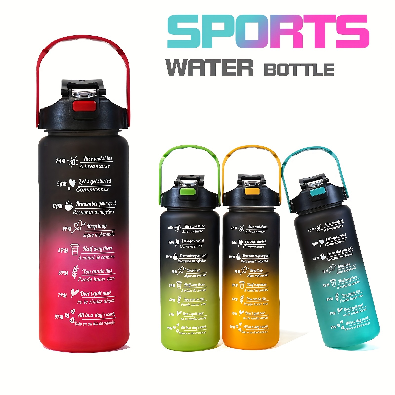 

1pc Motivational Sports Water Bottle, Large Capacity 32oz/1l, Gradient Color, With Time Marker & Flip Top Lid, For Gym, Outdoor, Office